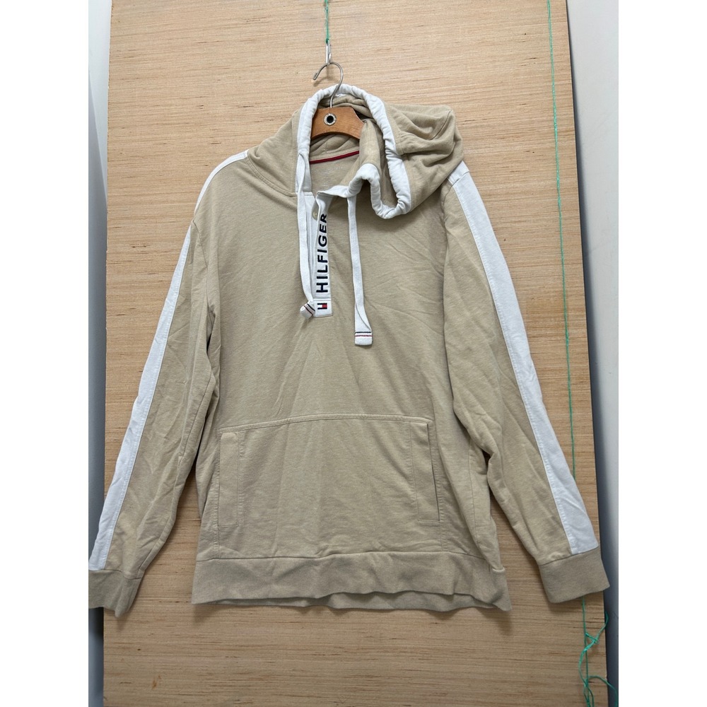 Tommy Hilfiger Mens Tan White Stripe Logo Placket Sleepwear Hoodie Large